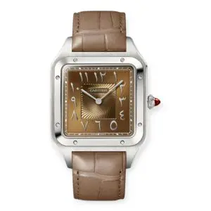 Pre-Owned Cartier Santos Dumont Watch 46.6mm×33.9mm Platinum Case Brown Sunray Dial Leather Strap WGSA0114