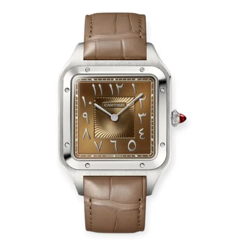 Pre-Owned Cartier Santos Dumont Watch 46.6mm×33.9mm Platinum Case Brown Sunray Dial Leather Strap WGSA0114