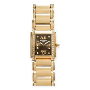 Pre-Owned Patek Philippe Twenty-4 22mm Rose Gold Brown Dial Metal Bracelet AS10304