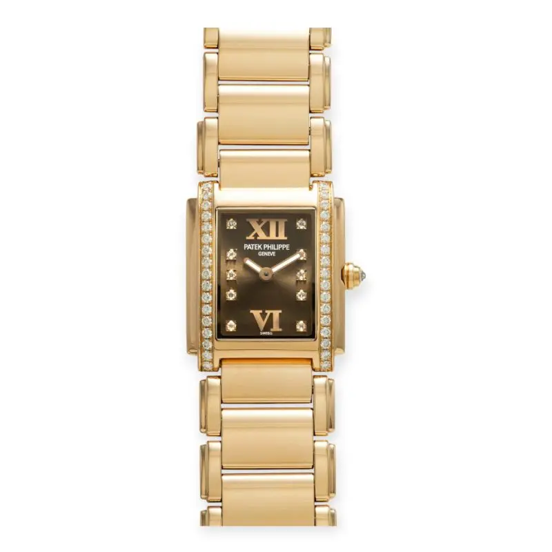 Pre-Owned Patek Philippe Twenty-4 22mm Rose Gold Brown Dial Metal Bracelet AS10304