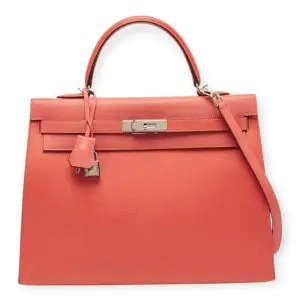 Pre-Owned Hermes Rose Jaipur Epsom Leather Palladium Finish Kelly 35 Sellier Bag