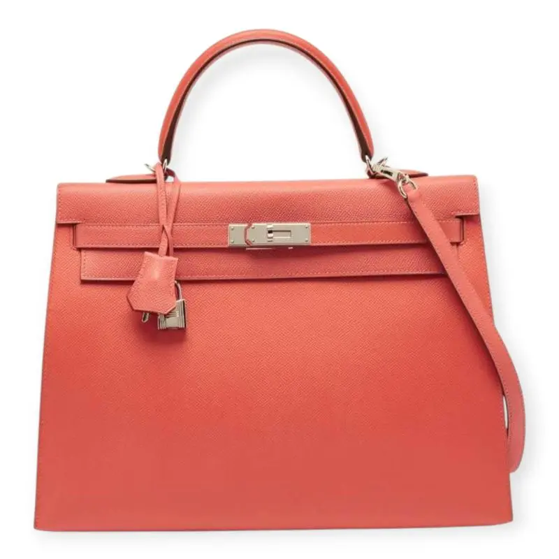 Pre-Owned Hermes Rose Jaipur Epsom Leather Palladium Finish Kelly 35 Sellier Bag