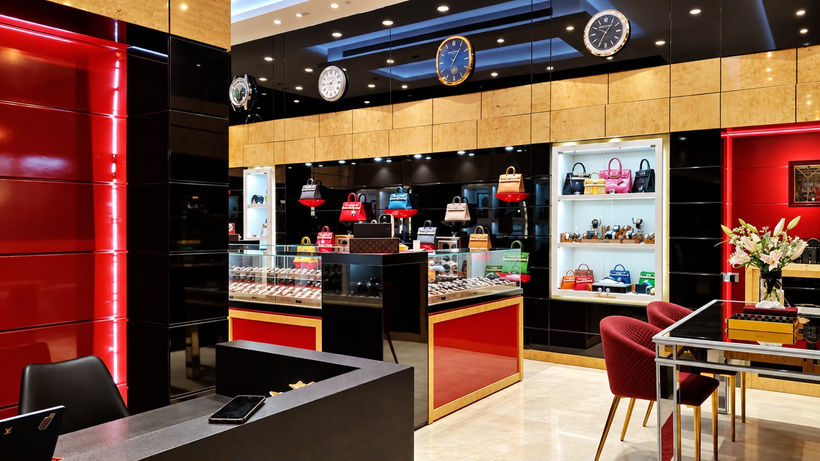 The Store Dubai showroom with pre-owned watches and collectible bags