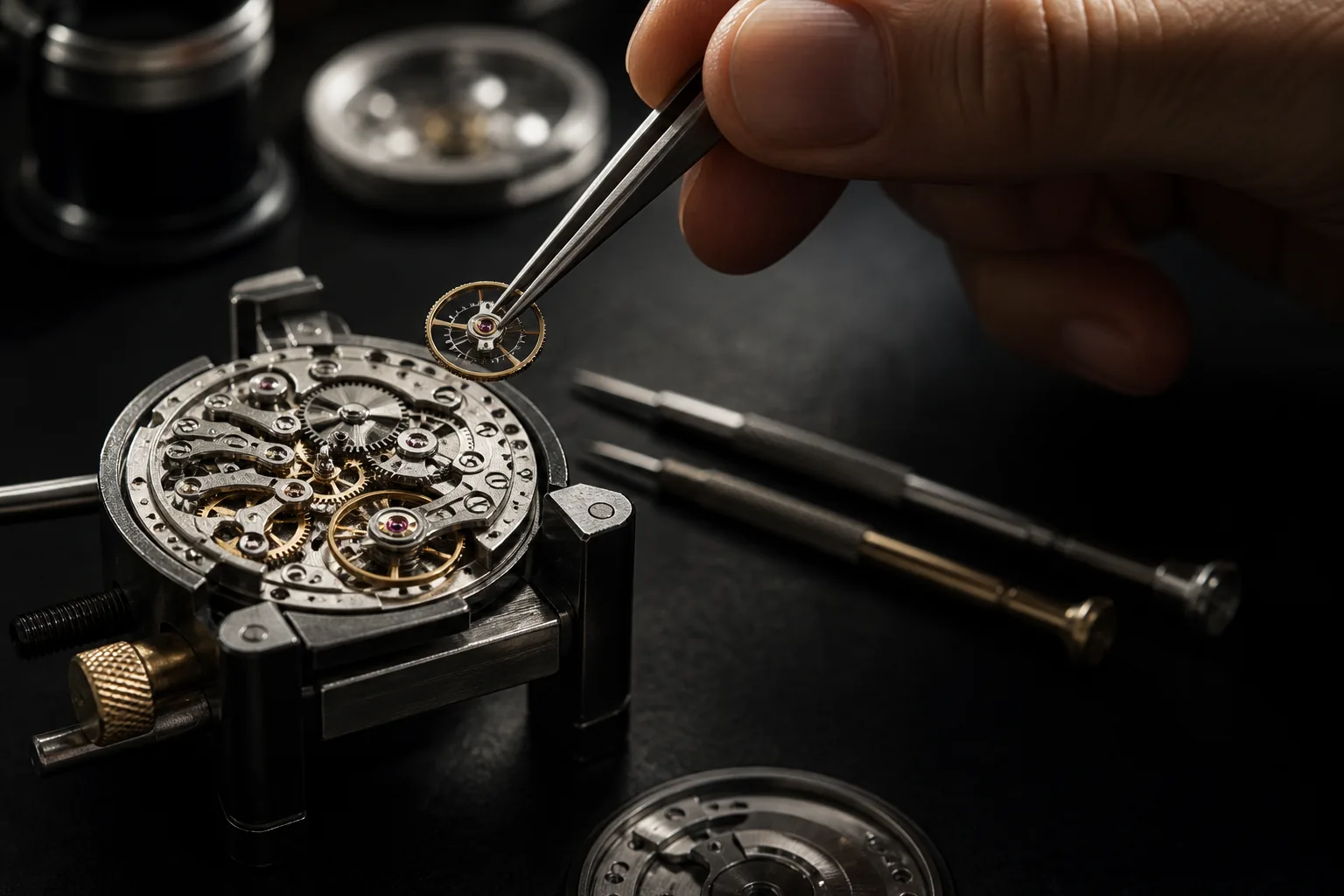 Detailed watchmaking craftsmanship and mechanical movement