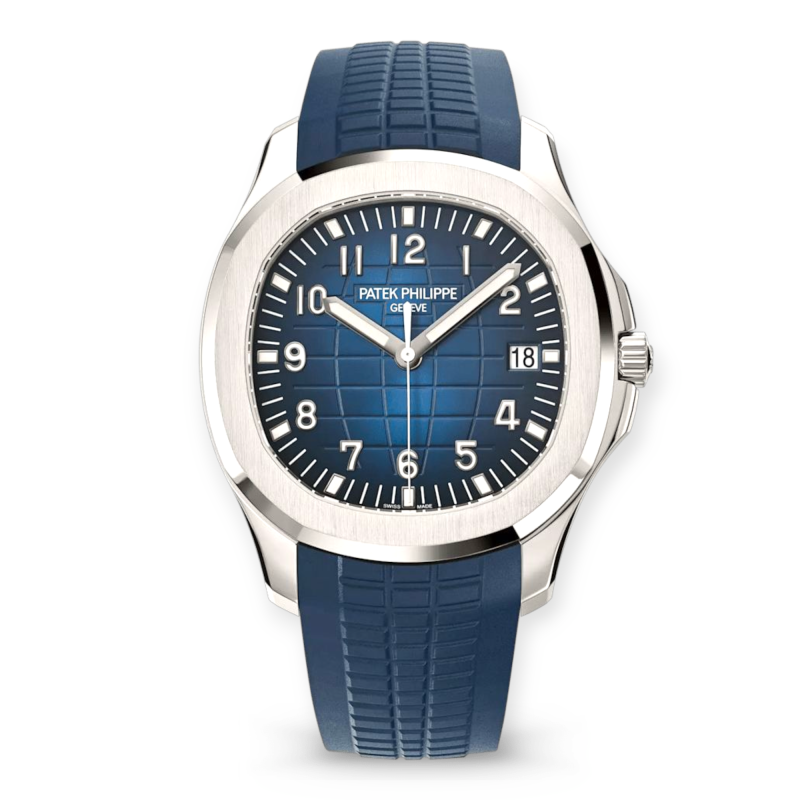 Pre-owned Patek Philippe Aquanaut "Jumbo" 42.2mm White Gold Blue Dial  5168G-001