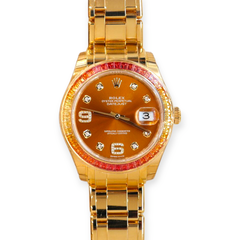 Pre-Owned Rolex Pearl Master DateJust Yellow Gold 39mm Cognac 86348SAJOR