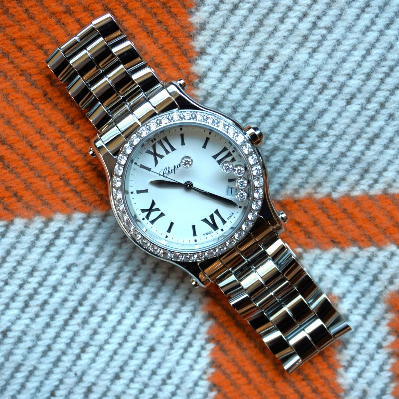 Pre-Owned Chopard Happy Sport White Roman Index Dial 36mm Aftermarket Diamond Bezel 278582-3002