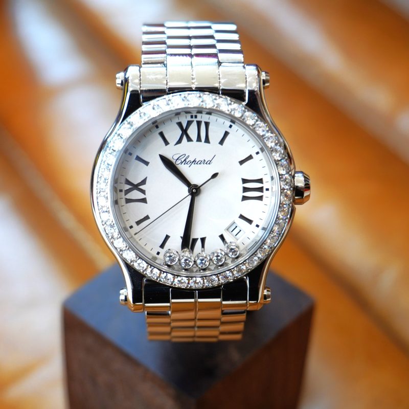 Pre-Owned Chopard Happy Sport White Roman Index Dial 36mm Aftermarket Diamond Bezel 278582-3002