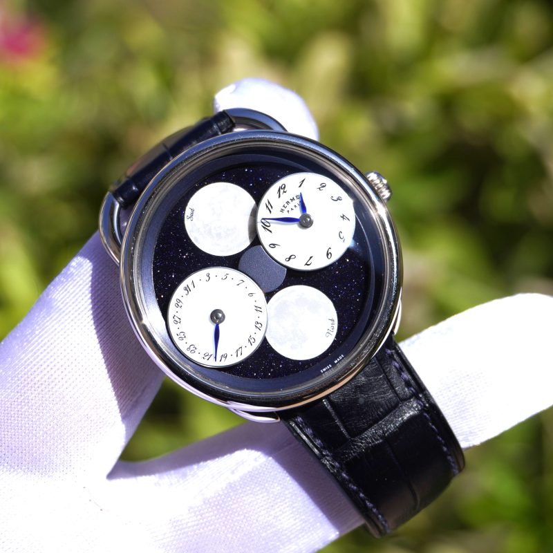 Pre-Owned Hermes Arceau L'heure de la Lune 43mm White Gold MOP Dial Double Moonphase Limited Edition AR1.890a