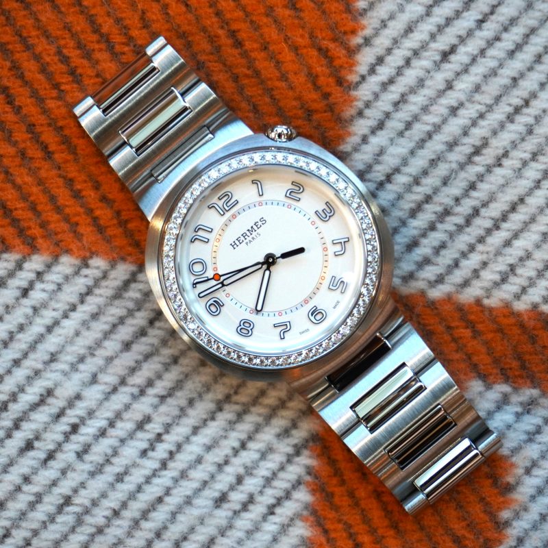 Pre-Owned Hermes Cut Large 36mm Stainless Steel Silver Dial Diamond-Set Bezel W403229WW00